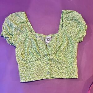 Princess Polly Green Floral Crop Top